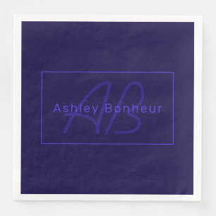 Serviette En Papier Couleurs Deep Purple Modernes   Nom et Monogramme 