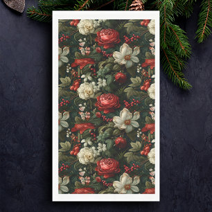 Serviette En Papier Couleurs festives de Noël Roses, pin et houx