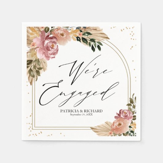 Serviette En Papier Couleurs neutres chic boho florales fiançailles  (Devant)