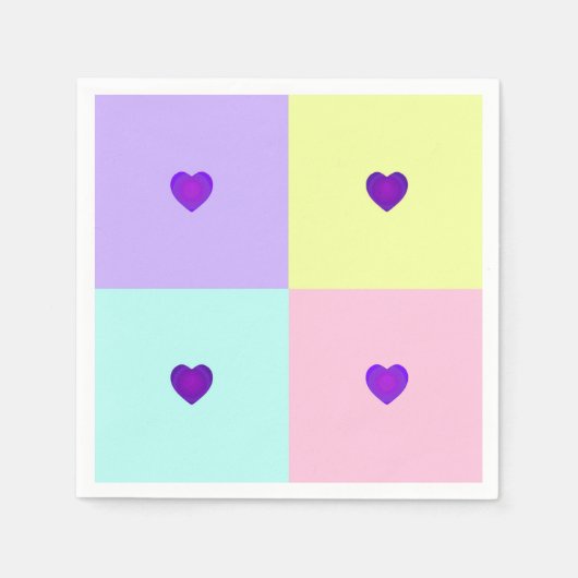 Serviette En Papier Couleurs pastel & coeurs violets battre (Devant)