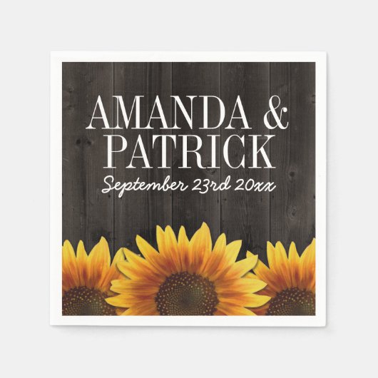 Serviette En Papier Country Barn Wood + Rustic Sunflower Mariage (Devant)