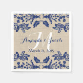 Serviette En Papier Country Garden Damask Blue et Burlap (Devant)