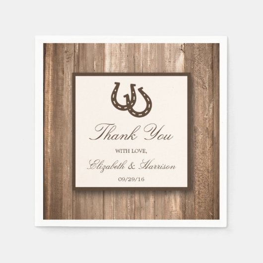 Serviette En Papier Country Rustic Horseshoe & Brown Wood Mariage (Devant)