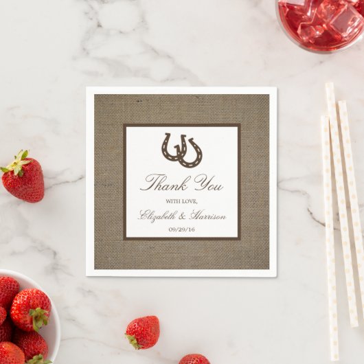 Serviette En Papier Country Rustic Horseshoe Sur Burlap Mariage (En situation)