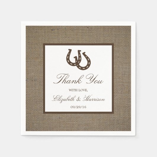Serviette En Papier Country Rustic Horseshoe Sur Burlap Mariage (Devant)