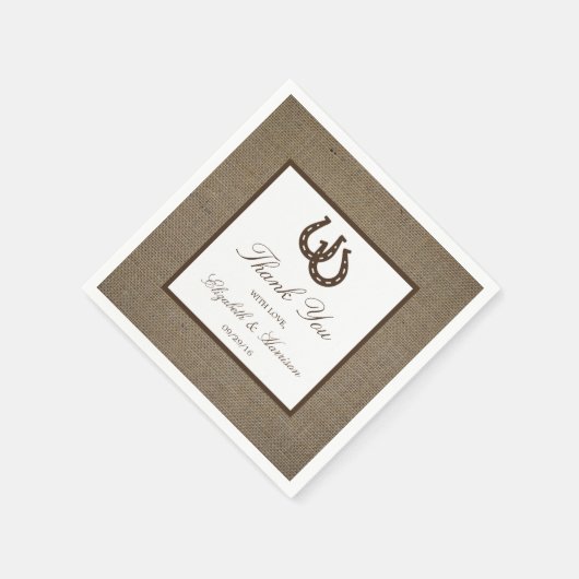 Serviette En Papier Country Rustic Horseshoe Sur Burlap Mariage (Coin)