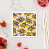 Serviette En Papier Country Rustic White Wood Purple Yellow Sunflower (En situation)