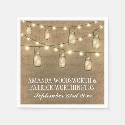 Serviette En Papier Country Rustique Burlap Mason Jar Mariage serviett (Devant)