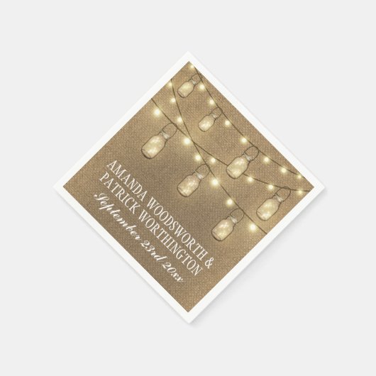 Serviette En Papier Country Rustique Burlap Mason Jar Mariage serviett (Coin)