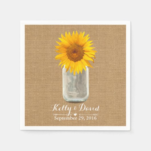 Serviette En Papier Country Sunflower & Mason Jar Burlap Mariage (Devant)