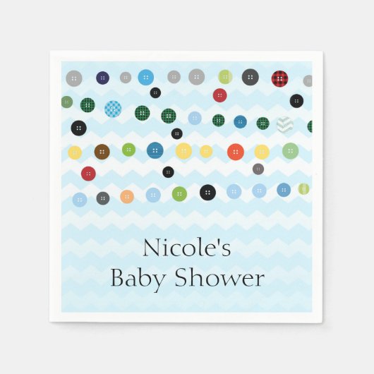 Serviette En Papier Coup De Baby shower Bleu Bouton (Devant)