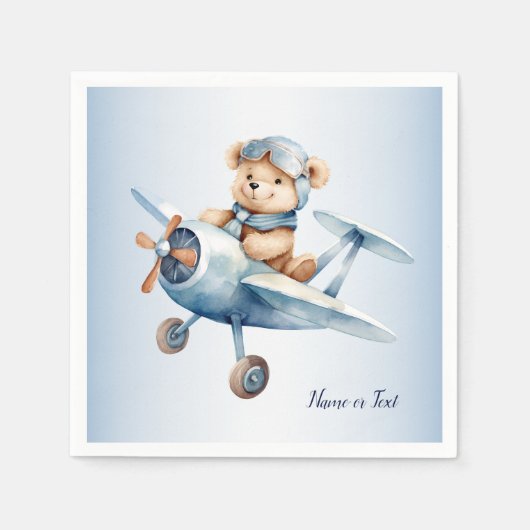 Serviette En Papier Coup de coeur Bleu Bear Pilote avion (Devant)