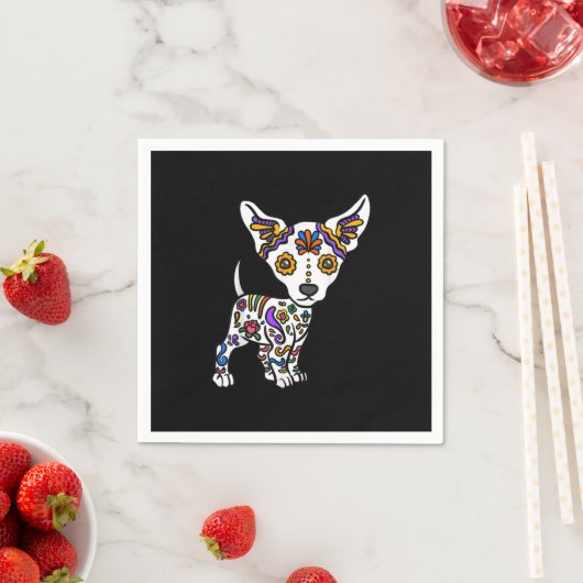 Serviette En Papier coupe sugar skull chihuahua (En situation)
