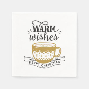 Serviette En Papier Coupe Warm Chaud Café Coca Xmas Or Noir