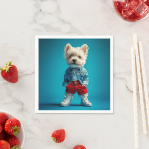 Serviette En Papier Coupe Westie stylish en Denim et Basket