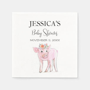 Serviette En Papier Couper Piggy Baby shower d'aquarelle Boho Girl