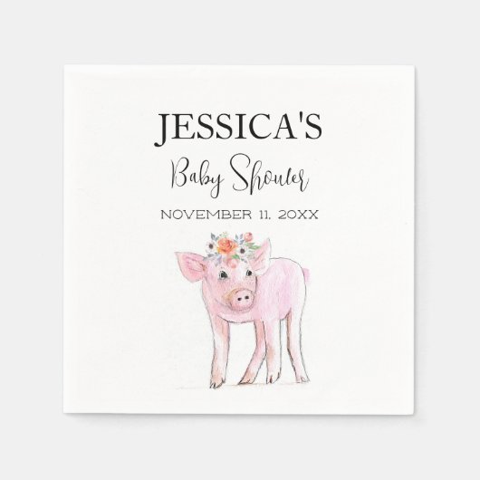 Serviette En Papier Couper Piggy Baby shower d'aquarelle Boho Girl (Devant)