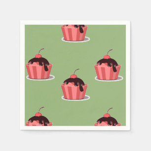 Serviette En Papier Coupes de glace rose sur le vert