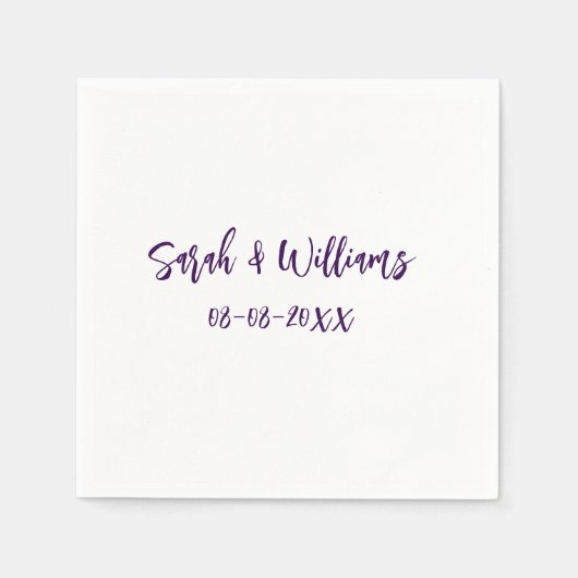 Serviette En Papier couple de mariages. Nom date violet simple mo mini (Devant)