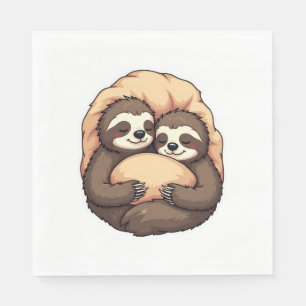 Serviette En Papier Couple de paresseux endormis vintage lit cosy Grap