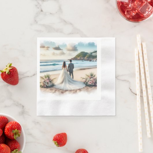Serviette En Papier Couple de plage de mariage (En situation)
