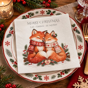 Serviette En Papier Couple de renards de Noël scandinaves pour fête de