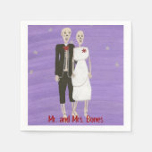 Serviette En Papier Couple de squelette d'Halloween en Mariage Tux & R (Devant)