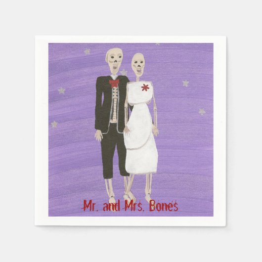 Serviette En Papier Couple de squelette d'Halloween en Mariage Tux & R (Devant)