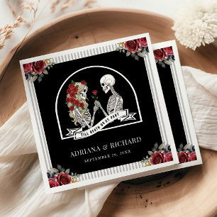 Serviette En Papier Couple de squelettes gothiques Roses rouges Mariag