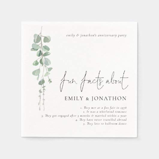 Serviette En Papier Couple Fun Facts Eucalyptus Anniversaire Party (Devant)