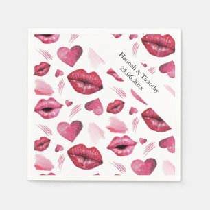 Serviette En Papier Couple Kiss And Hearts Motif Aquarelle