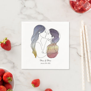 Serviette En Papier Couple lesbien personnalisé en amour minimaliste