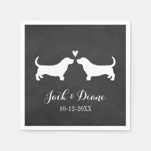 Serviette En Papier Couple Mariage Basset Hounds avec texte personnali