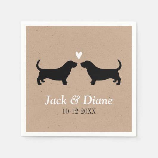 Serviette En Papier Couple Mariage Basset Hounds avec texte personnali (Devant)