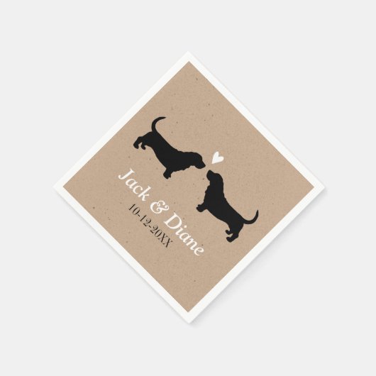 Serviette En Papier Couple Mariage Basset Hounds avec texte personnali (Coin)