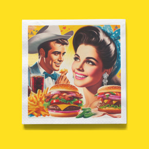 Serviette En Papier Couple Rétro Fast Food
