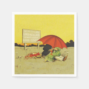 Serviette En Papier Couple romantique vintage s'embrassant sous un par
