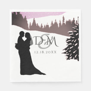 Serviette En Papier Couple sur un mariage hivernal de montagne enneigé