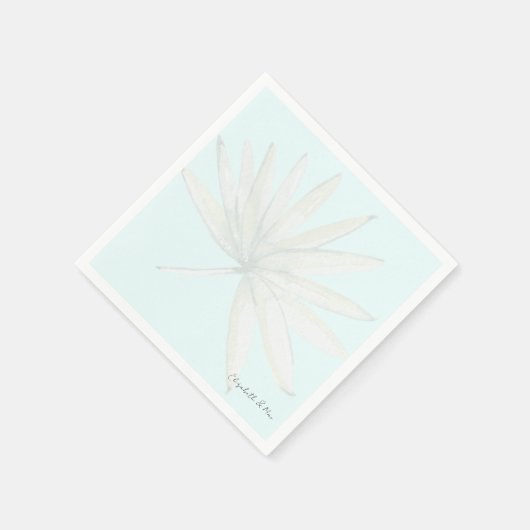 Serviette En Papier Couple Tropical Bleu de glace Nom Mariage (Coin)