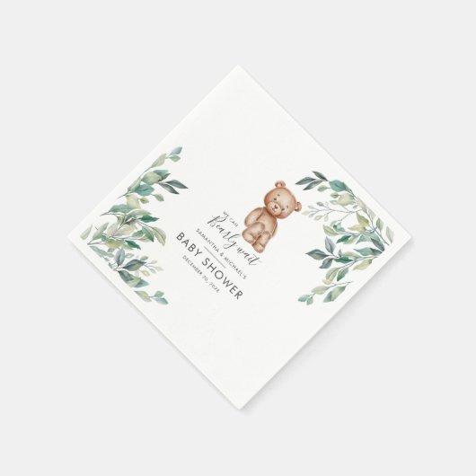 Serviette En Papier Couples Baby shower Eucalyptus Verdure Script (Coin)