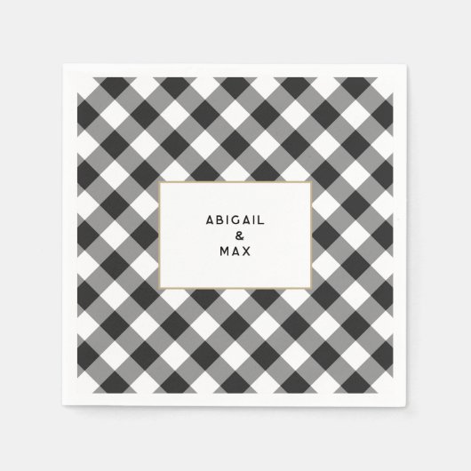 Serviette En Papier Couples Black En vichy Couples Douche Cocktail (Devant)