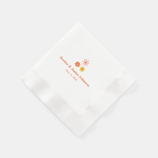 Serviette En Papier Couples modernes Retro Daisy Nom Mariage Napkins (Coin)