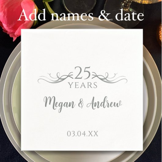 Serviette En Papier Couple's Names Modern 25th Wedding Anniversary