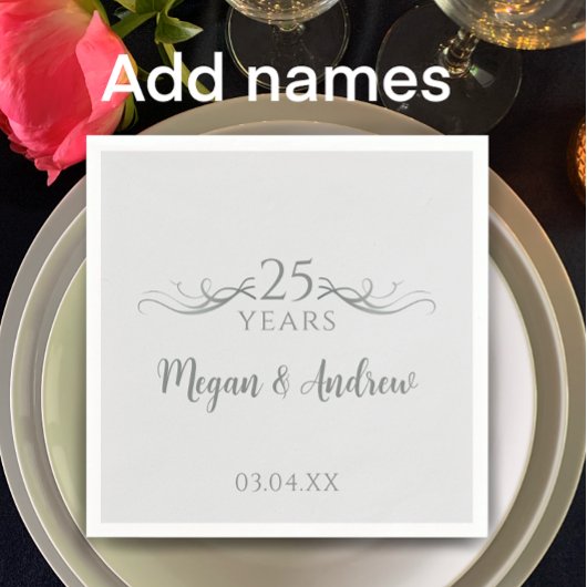 Serviette En Papier Couple's Names Modern 25th Wedding Anniversary