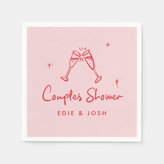 Serviette En Papier Couples shower modern pink red elegant handwritten (Devant)