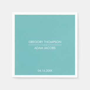 Serviette En Papier Couples Turquoise Lumière moderne Noms et Mariage 