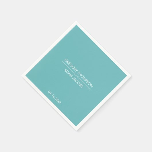Serviette En Papier Couples Turquoise Lumière moderne Noms et Mariage (Coin)
