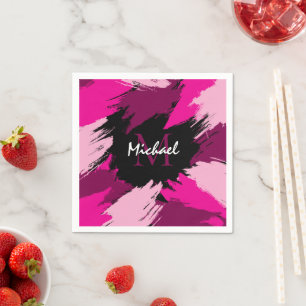 Serviette En Papier Coups de pinceau nuances de rose chaud nom avec mo