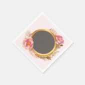 Serviette En Papier Courbe dorée rose fleurie (Coin)