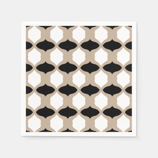 Serviette En Papier Courbes douces Motif - Taupe, noir et blanc (Devant)